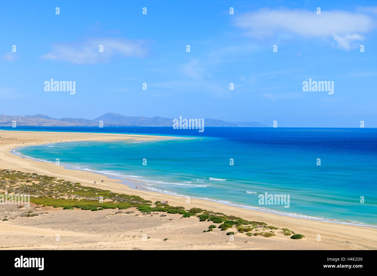 Vista della spiaggia di Sotavento laguna, Fuerteventura, Isole Canarie, Spagna Foto Stock