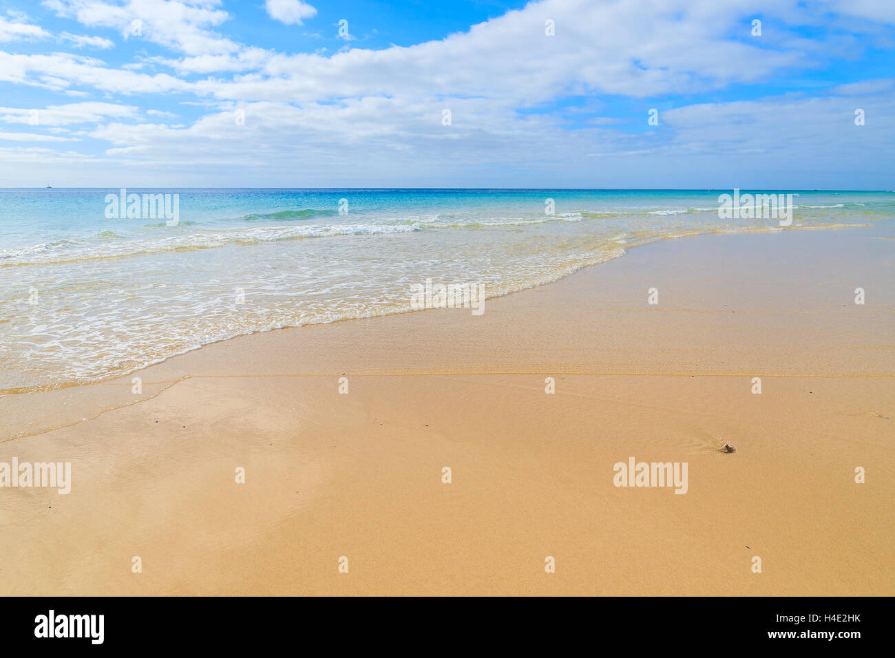 Onda oceano tropicale sulla sabbiosa spiaggia di Jandia, Morro Jable Fuerteventura Isole Canarie, Spagna Foto Stock