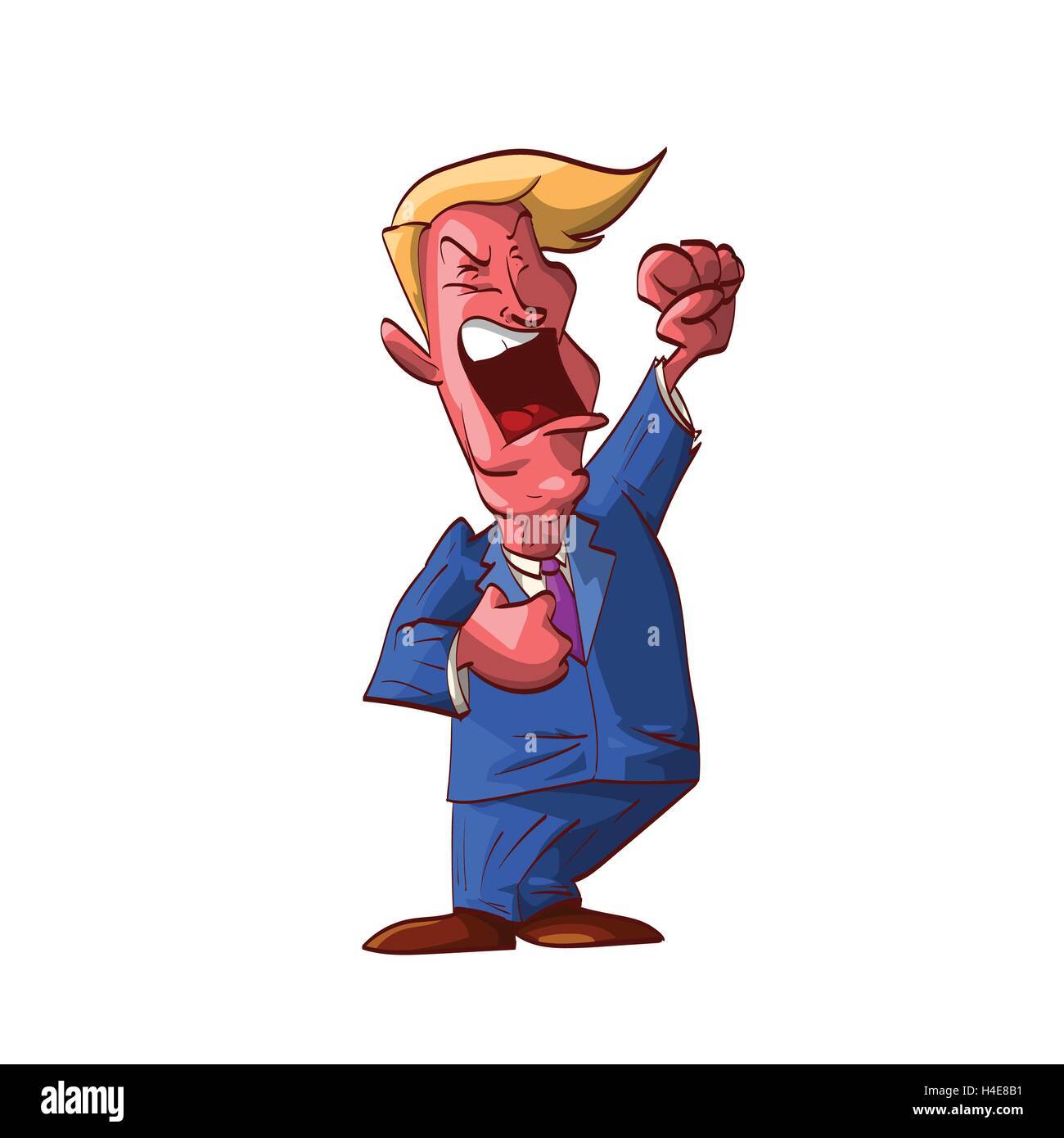 Colorata illustrazione vettoriale di un arrabbiato uomo politico gridando e urlando, diffondono odio. Illustrazione Vettoriale