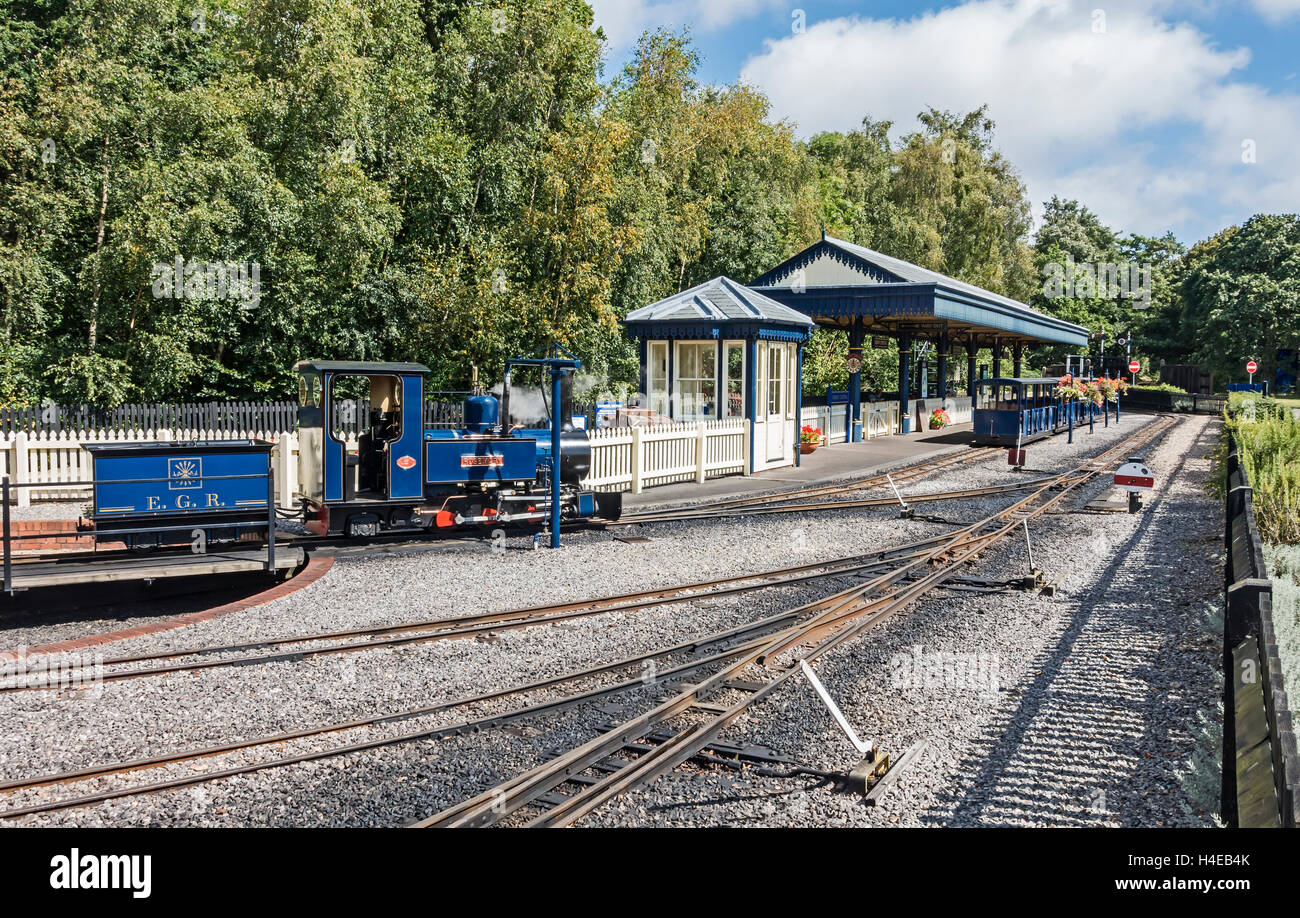 Motore di vapore d'acqua alla stazione ferroviaria Exbury Gardens Southampton Hampshire England Regno Unito Foto Stock