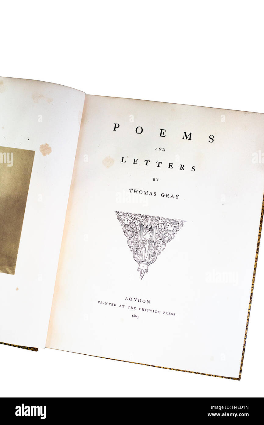 Libro antico: Poesie e lettere di Thomas Gray, 1863, in biblioteca universitaria Foto Stock