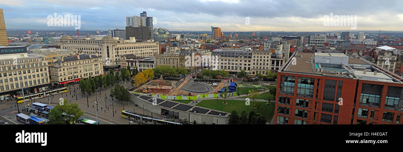 Il centro città di Manchester panorama, guardando a nord verso il Northern Quarter, Lancashire, Inghilterra, Regno Unito Foto Stock