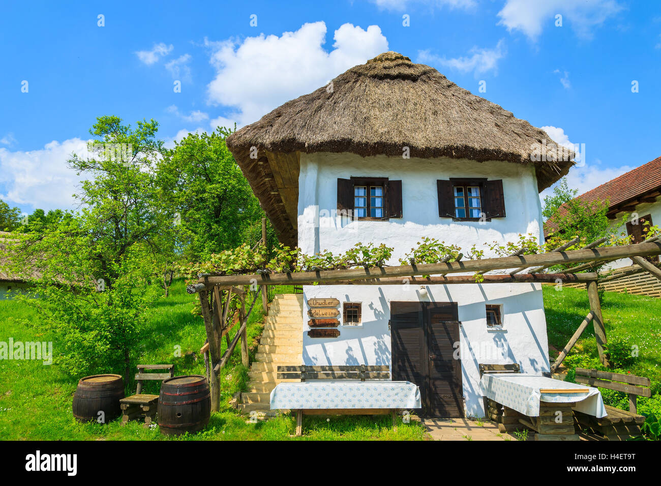 Cottage di tradizionali case in vinificazione regione di Burgenland, Austria meridionale Foto Stock