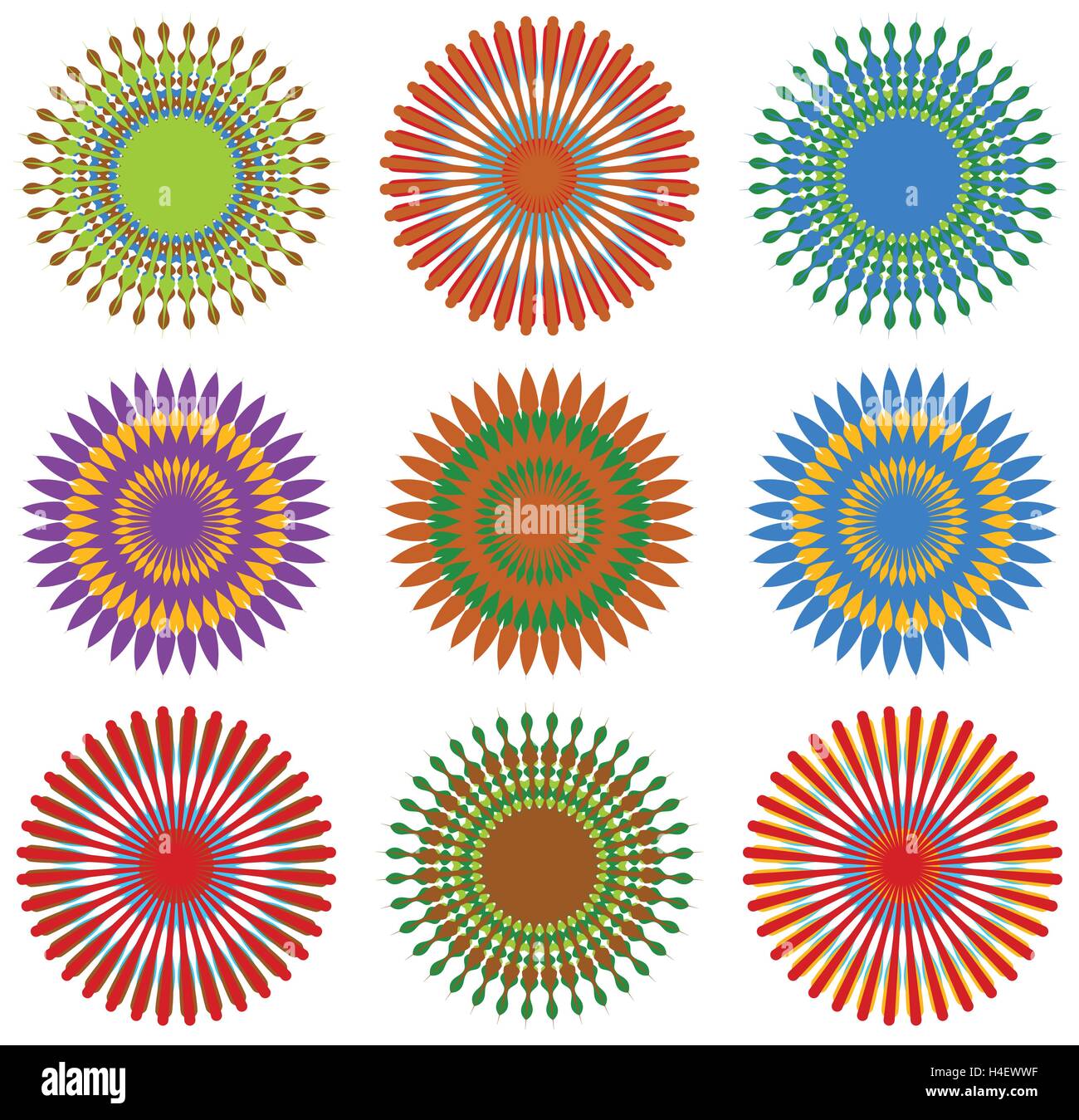 Vista superiore fiori con unreal combinazione di colori scelto dall'epoca hippie che illustra l'atmosfera psichedelica collegato Illustrazione Vettoriale