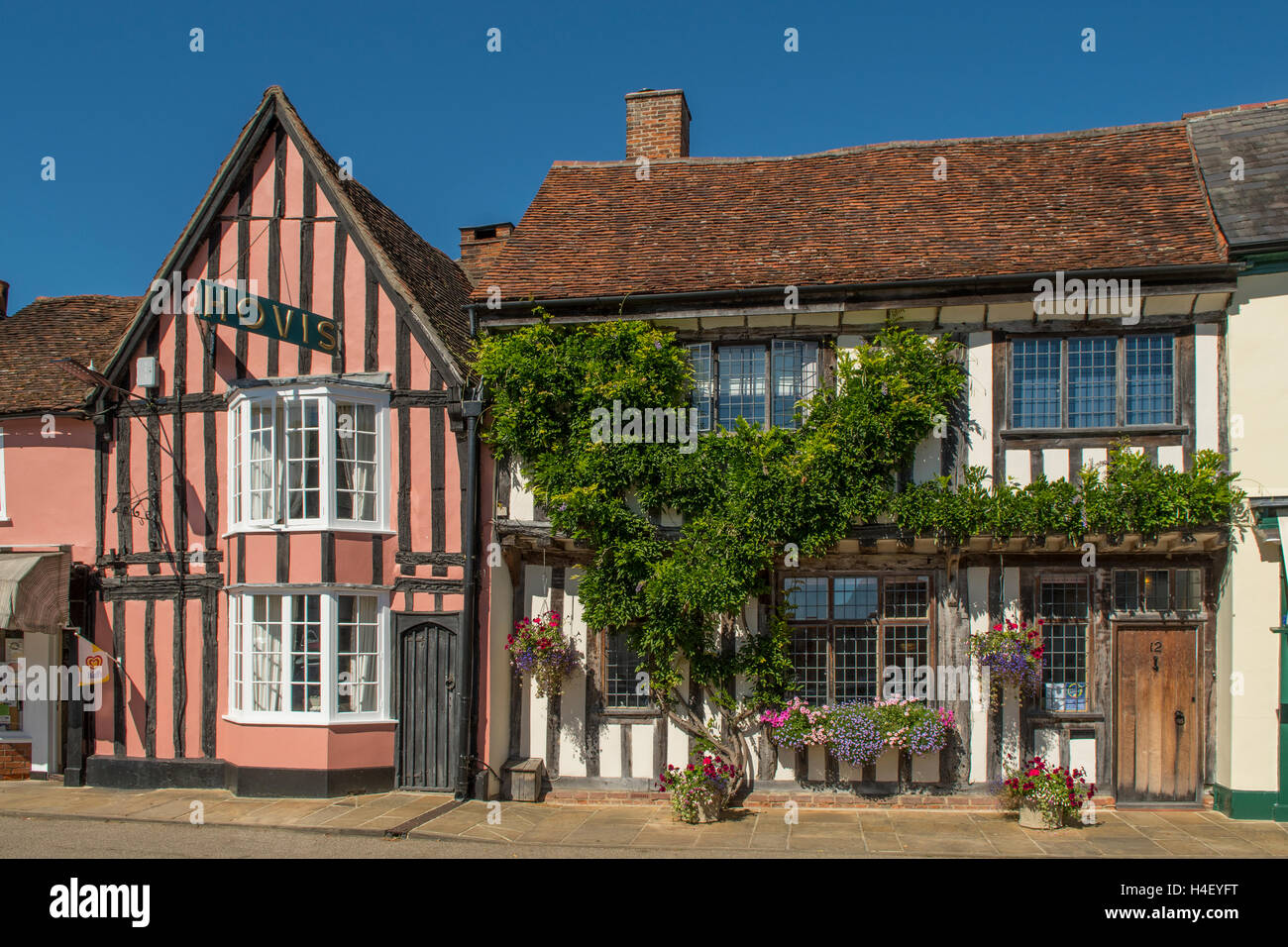 Edifici in stile Tudor, Lavenham, Suffolk, Inghilterra Foto Stock