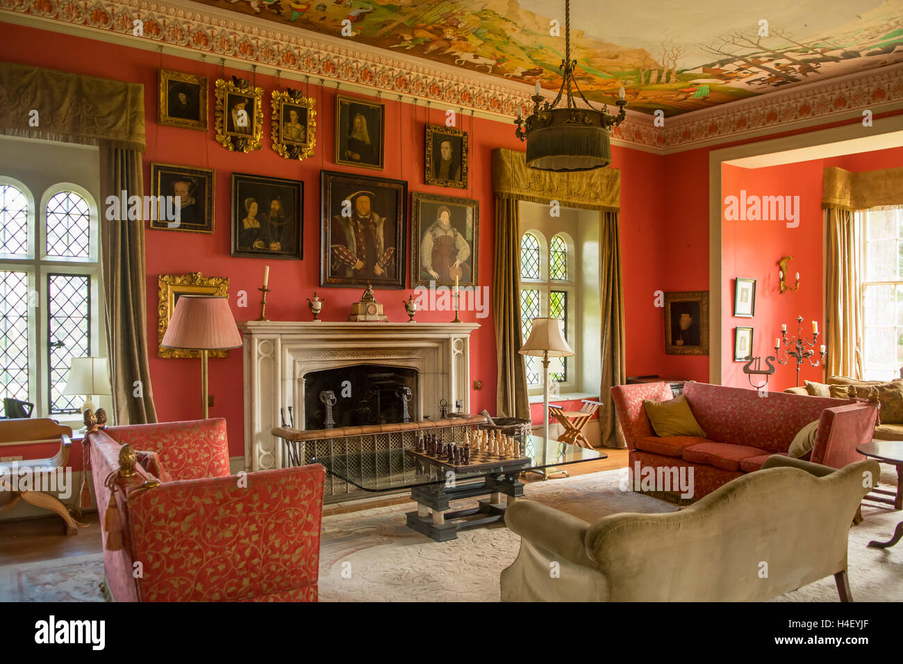 Sala da disegno in Kentwell Hall, Long Melford, Suffolk, Inghilterra Foto Stock