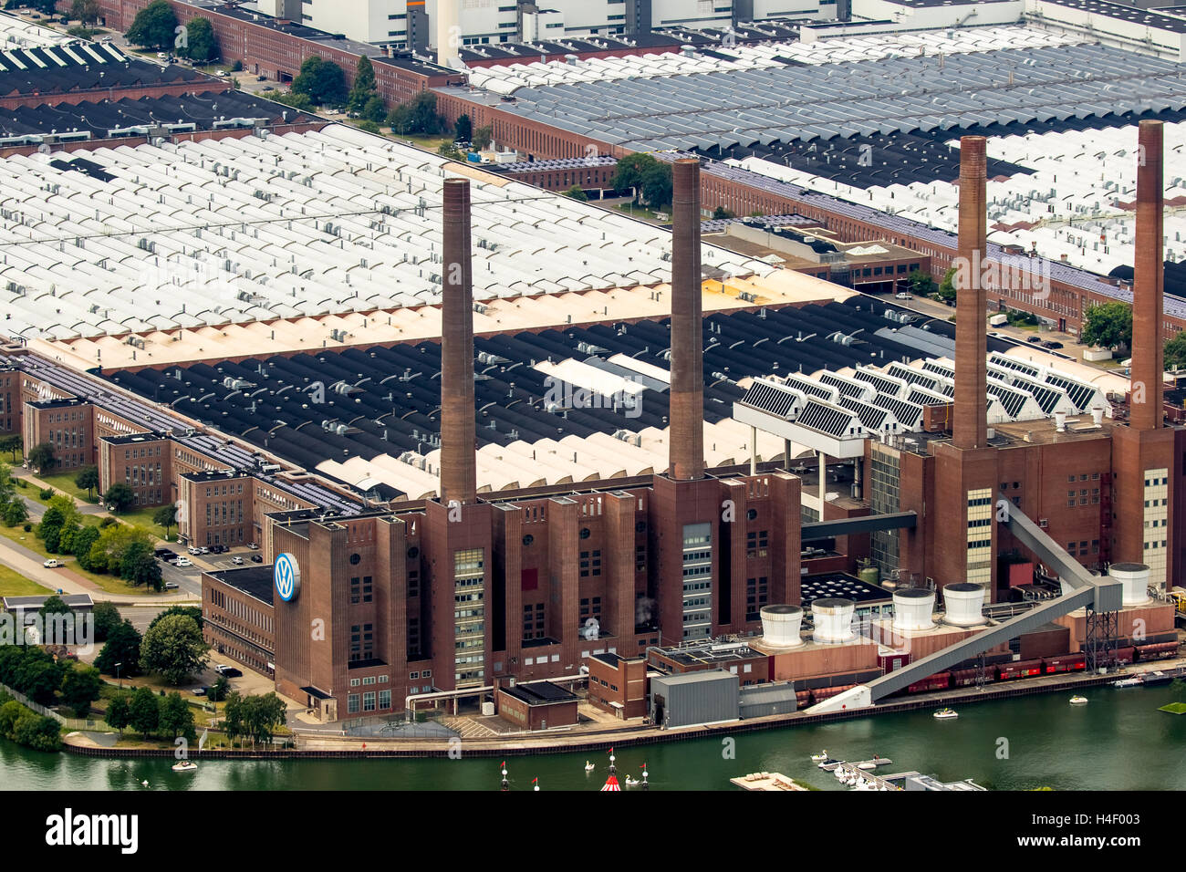 Vista aerea, Volkswagen fabbrica con impianto di riscaldamento Südstraße VW, Bassa Sassonia, Germania Foto Stock