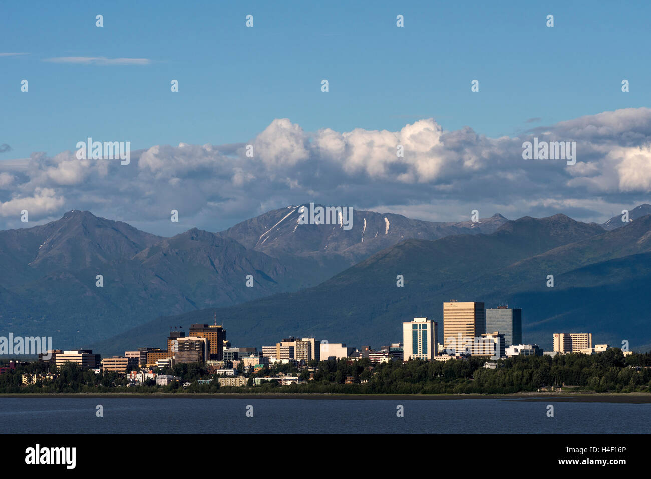 Vista panoramica di Anchorage in Alaska, Foto Stock