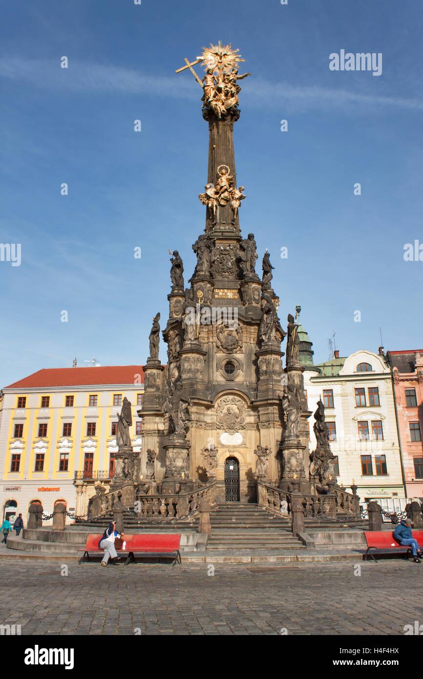 La colonna della santa Trinità nella piazza principale del centro storico di Olomouc.Il magnum opus del barocco europeo incluso l'UNESCO. Foto Stock