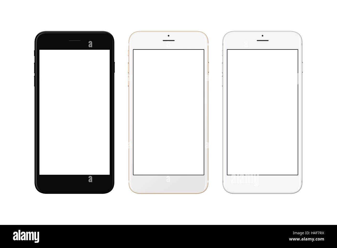 Nero, bianco argento e oro bianco smart phone isolato. Schermo bianco per mockup. Foto Stock