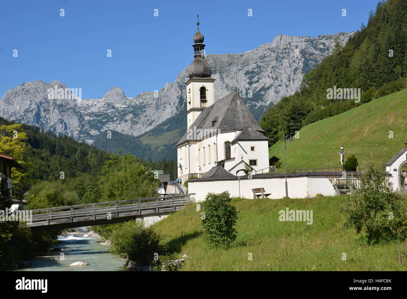 Berchtesgaden, Germania - 25 agosto 2016 - Chiesa di San Sebastiano a Ramsau Foto Stock
