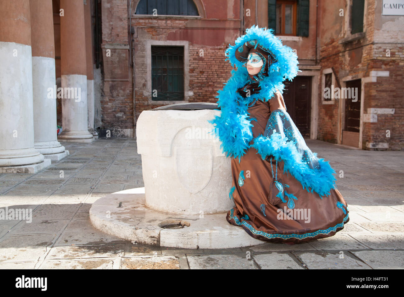 Il marrone e blu maschera, Venezia Italia Foto Stock