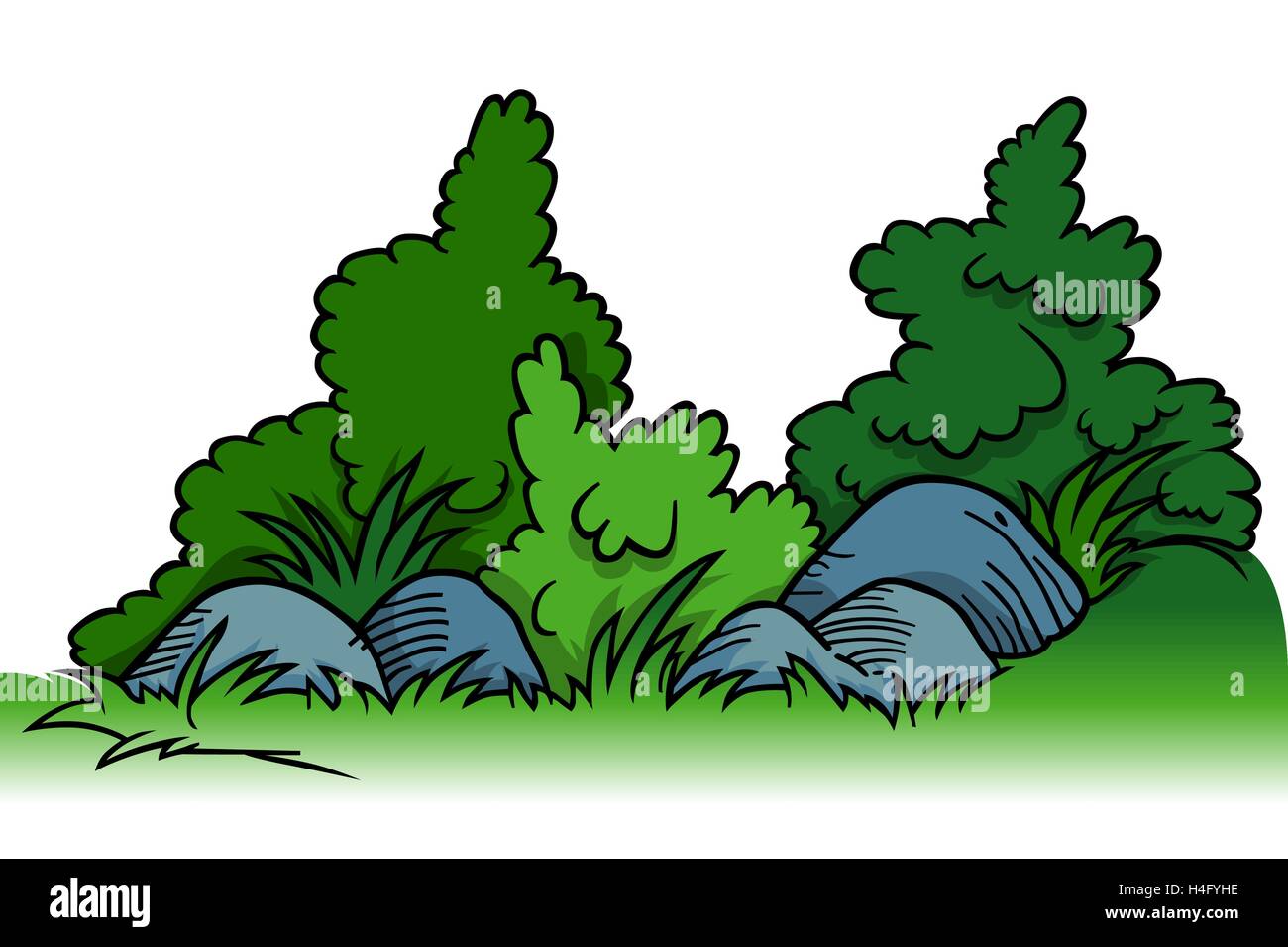 Arbusti con rocce Illustrazione Vettoriale