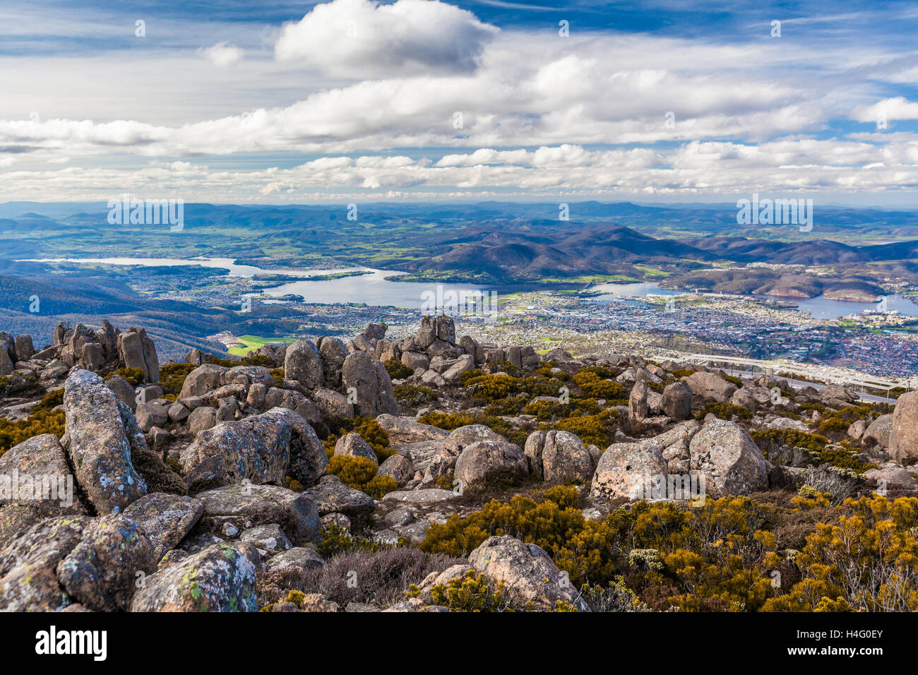 Vista di Hobart da Monte Wellington Lookout. La Tasmania, Australia Foto Stock