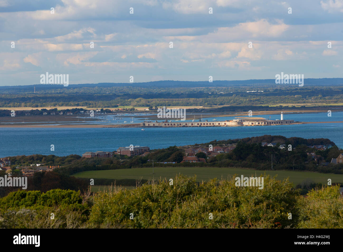 Hurst Castle Lymington Il Solent View da Tennyson down light house New Forest Hills forest Isle of Wight Yarmouth Foto Stock