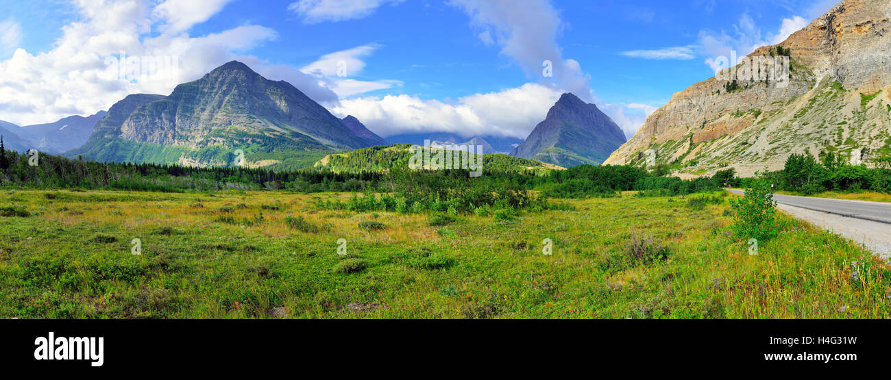 Vista panoramica del paesaggio alpino del Glacier National Park in estate Foto Stock