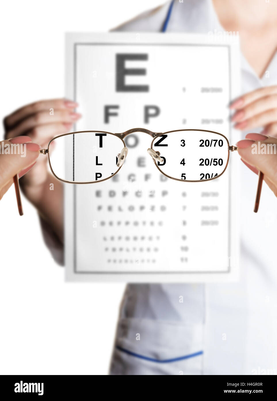 Bicchieri sullo sfondo un medico oculista Controllo vista Foto Stock