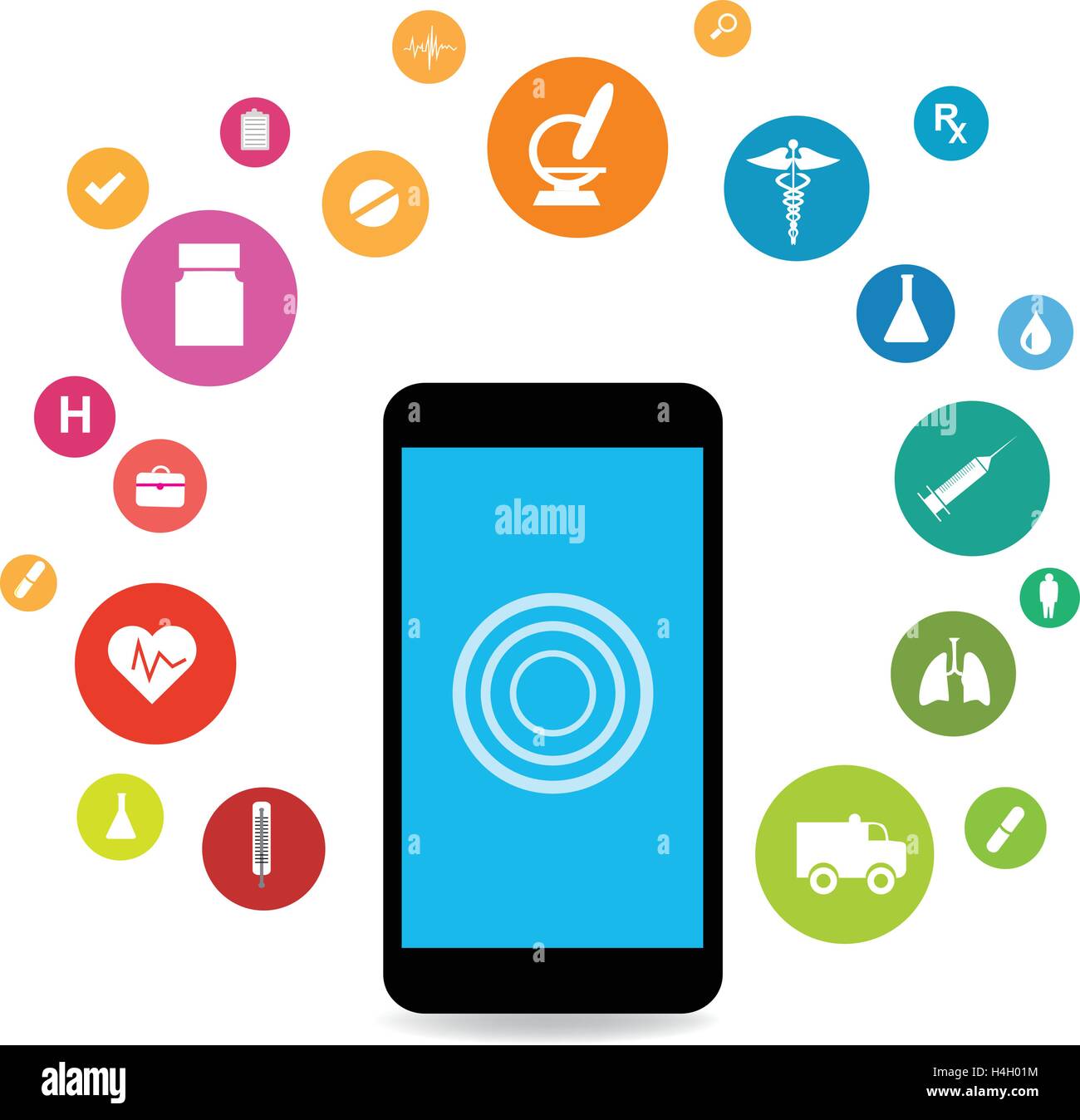 Touchscreen blu Smart Phone con colorati medical le icone delle applicazioni Illustrazione Vettoriale