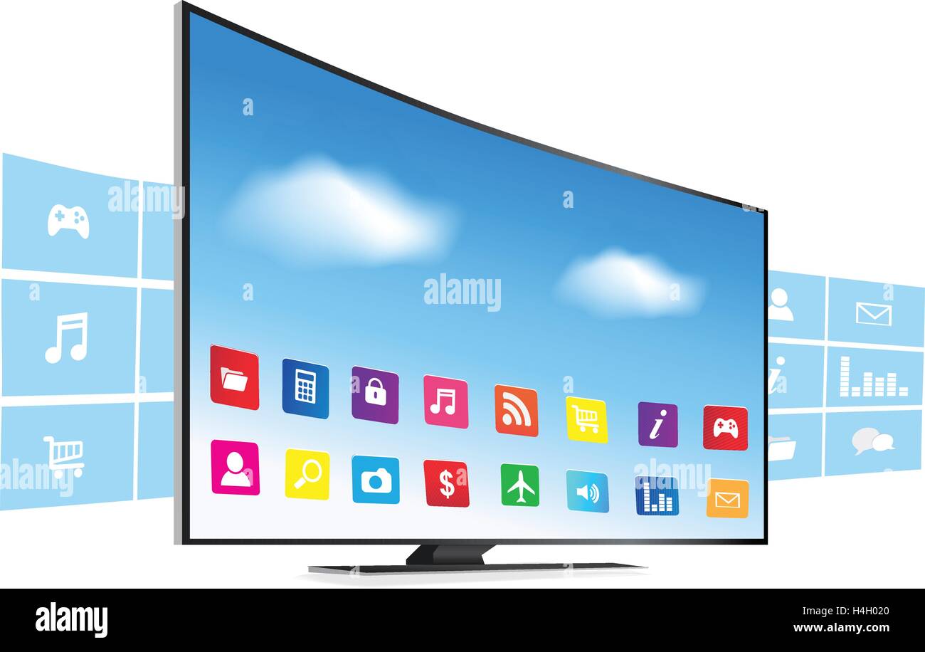 Applicazione proveniente dalla Smart TV su sfondo bianco Illustrazione Vettoriale