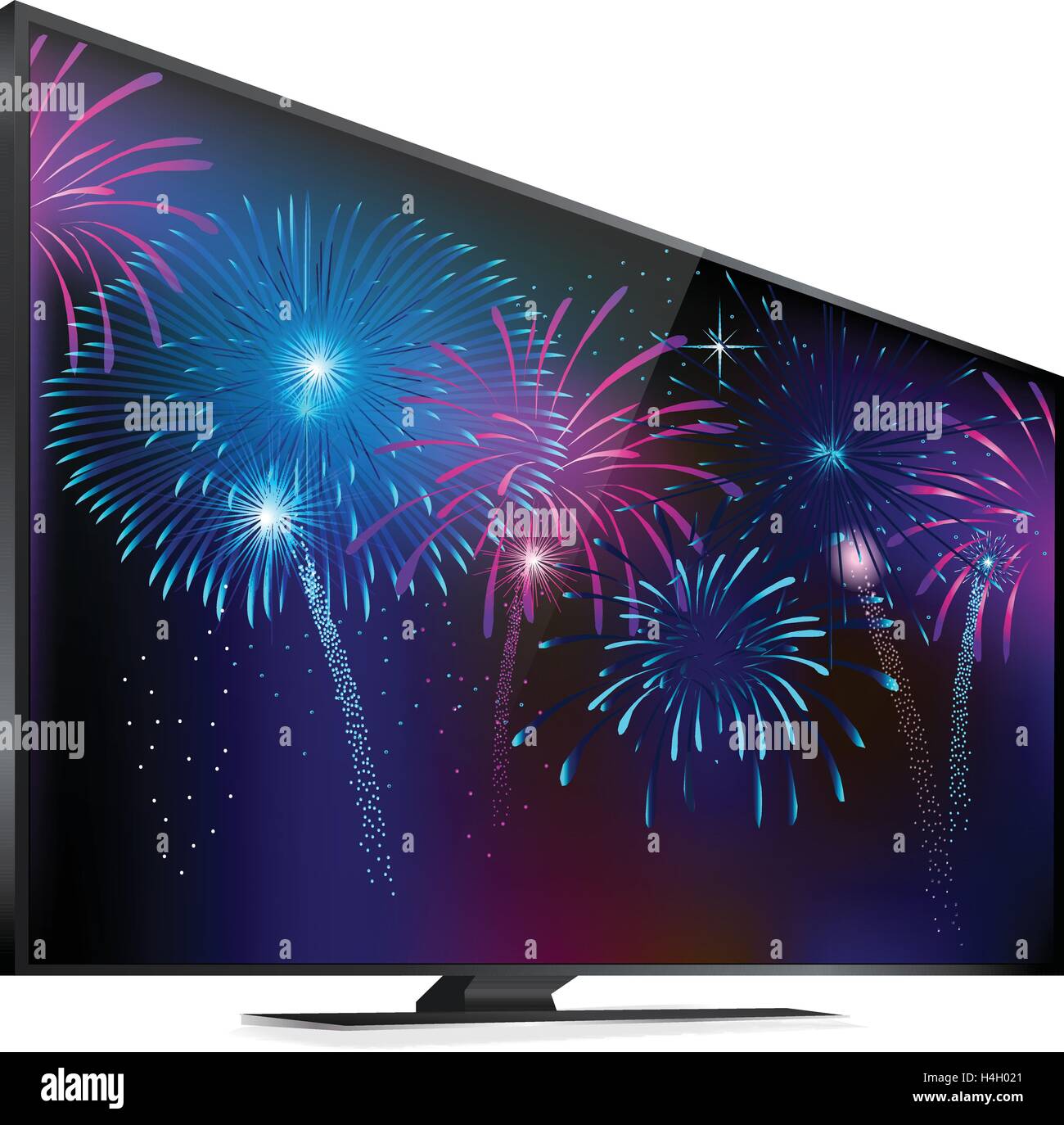 Fuochi d'artificio che illumina il cielo. Smart TV schermo con fuochi d'artificio su bianco Illustrazione Vettoriale