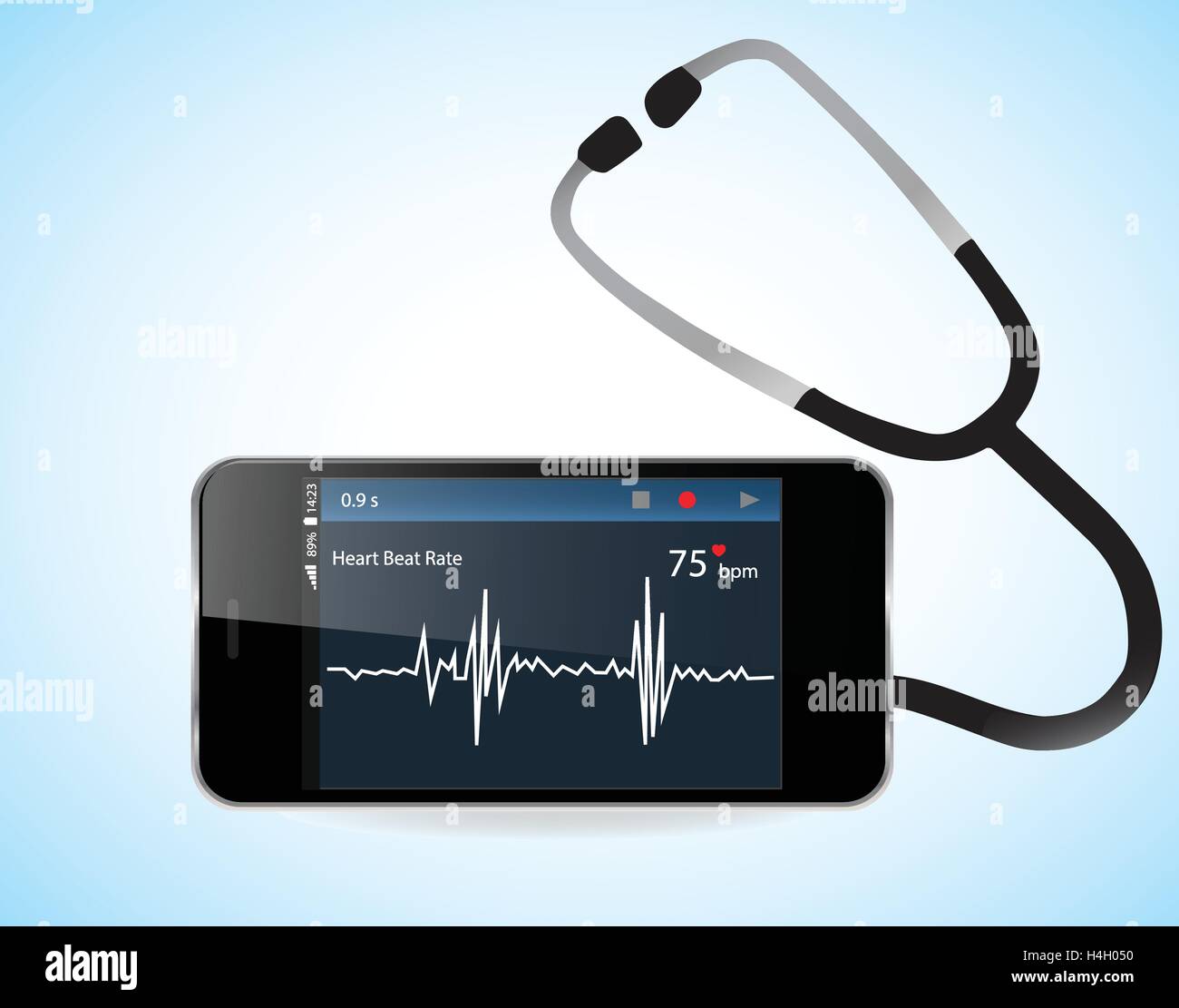 Smartphone con monitor per la frequenza cardiaca funzione. Illustrazione Vettoriale