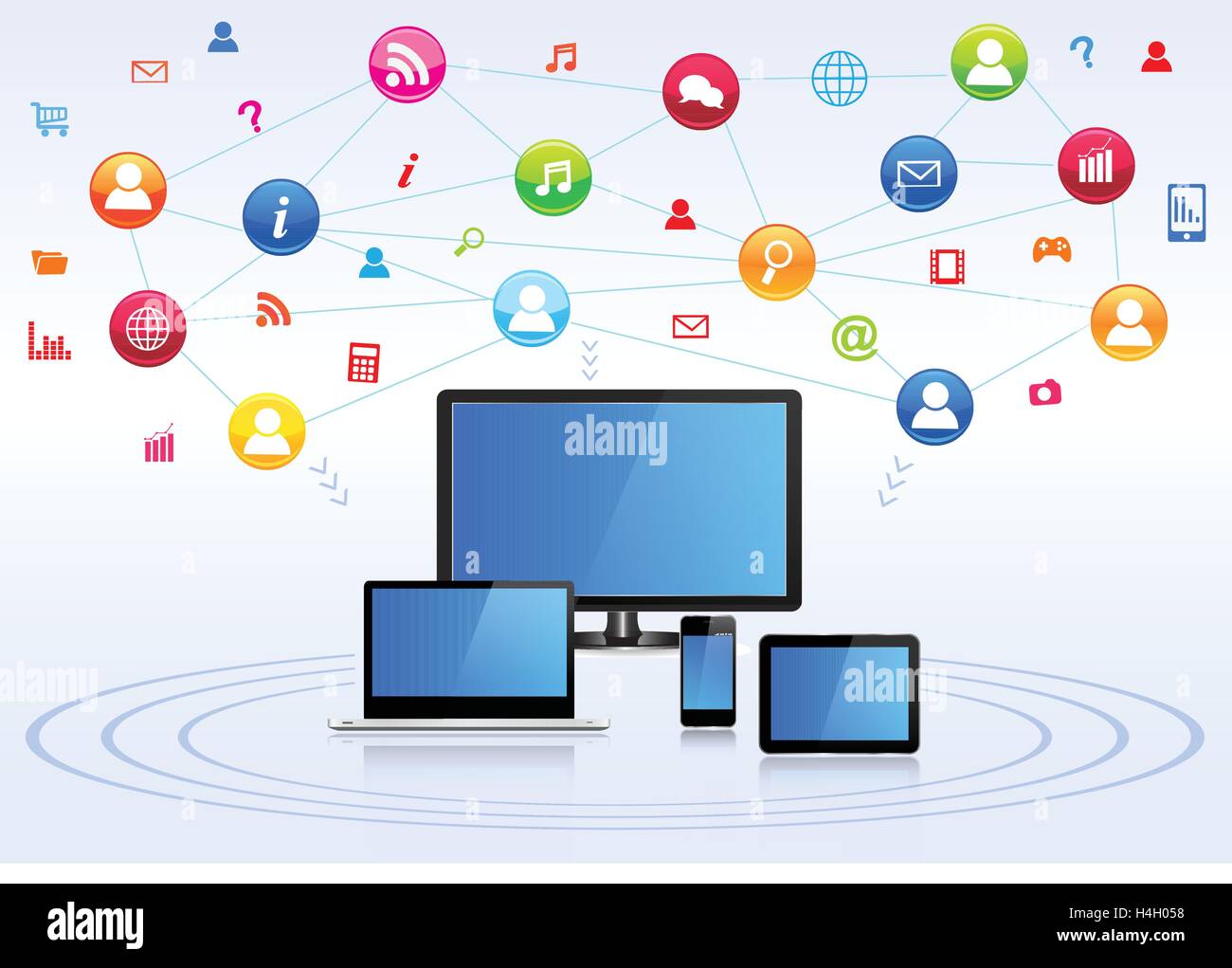 Il social network di comunicazione globale di reti di computer Illustrazione Vettoriale