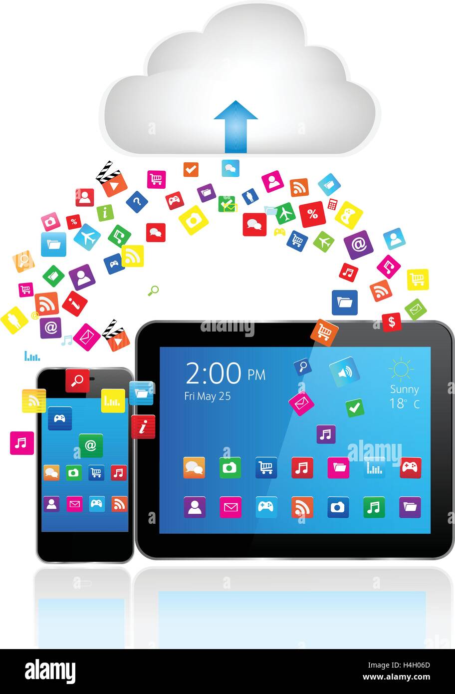 Digitali moderni PC tablet con mobile Smart Phone con applicazioni Illustrazione Vettoriale