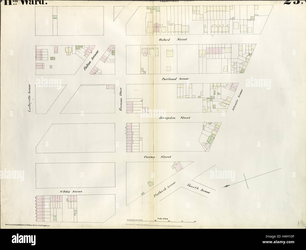 La piastra 23: mappa delimitata da Lafayette Avenue, Cumberland Street, Atlantic Avenue, 4 avenue Raymond Street. 1855, William Perris Foto Stock