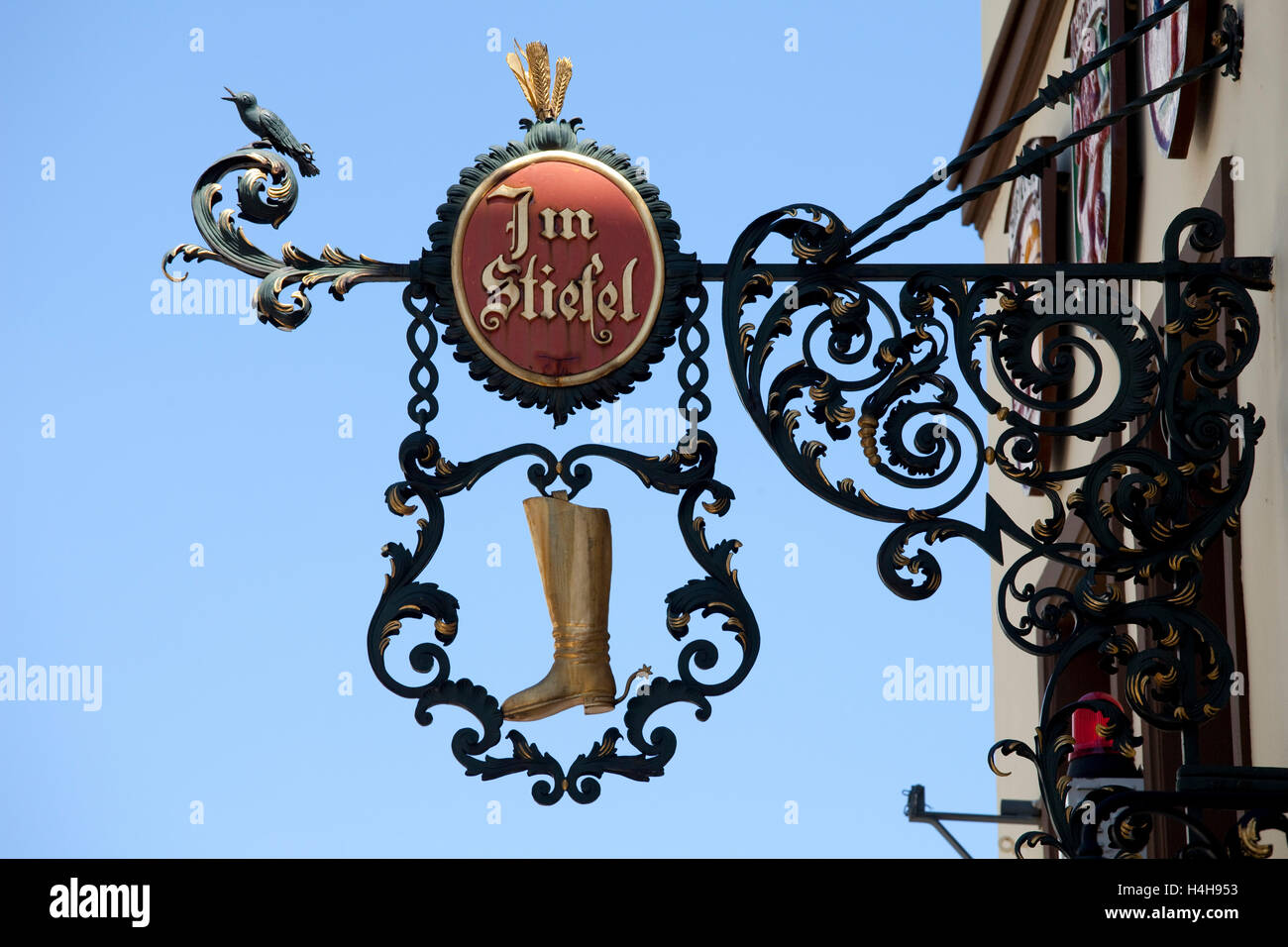 Restaurant sign, Im Stiefel, nel bagagliaio, Bonn, Renania, Renania settentrionale-Vestfalia Foto Stock