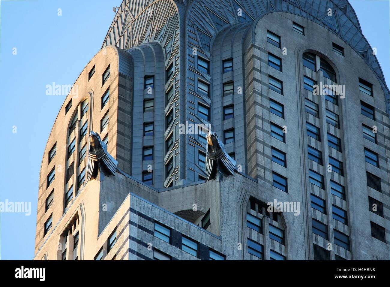 La sezione superiore della Chrysler Building fotografato il 4 settembre 2016 a New York City. Foto Stock