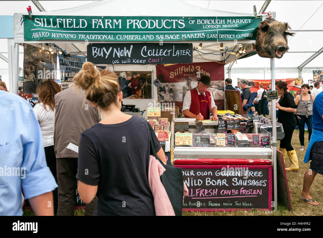 Sillfield prodotti della fattoria di stallo di mercato presso il Royal Contea di Cheshire mostrano,Cheshire, Inghilterra. Foto Stock