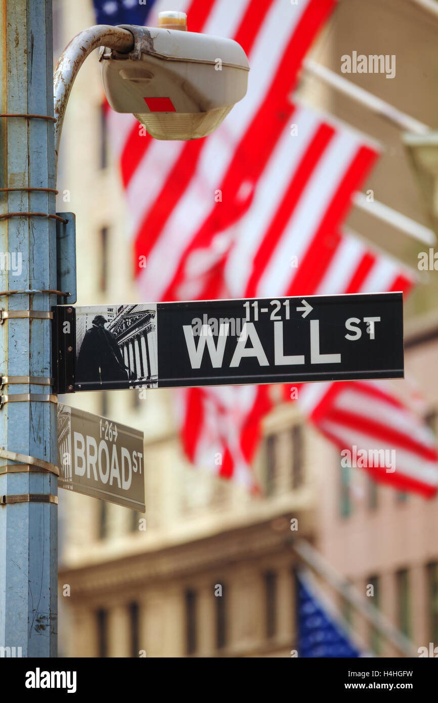 Wall street sign in New York City, Stati Uniti d'America Foto Stock