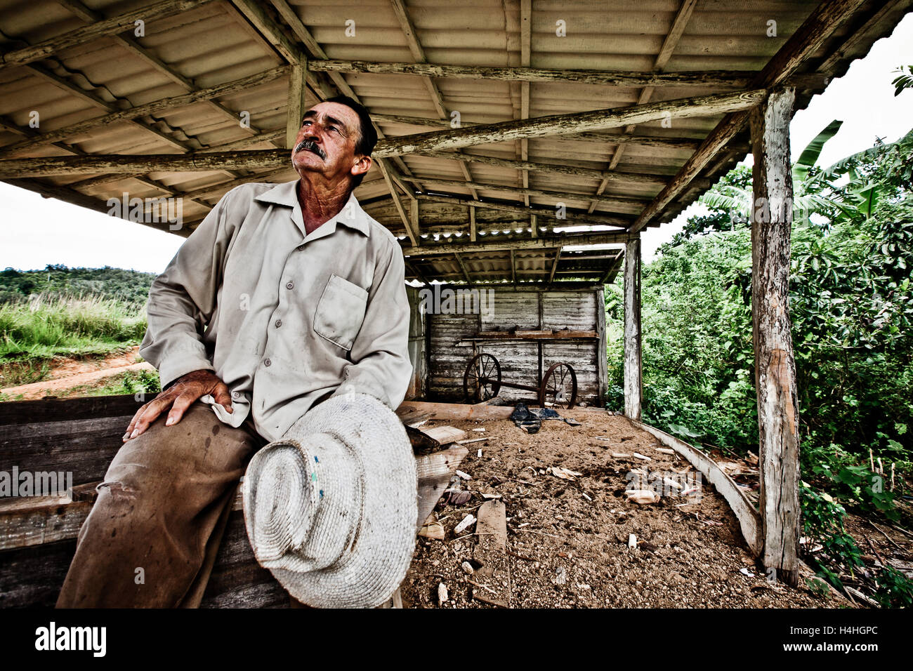 Fattoria cubana uomo lavoratore in agriturismo Foto Stock
