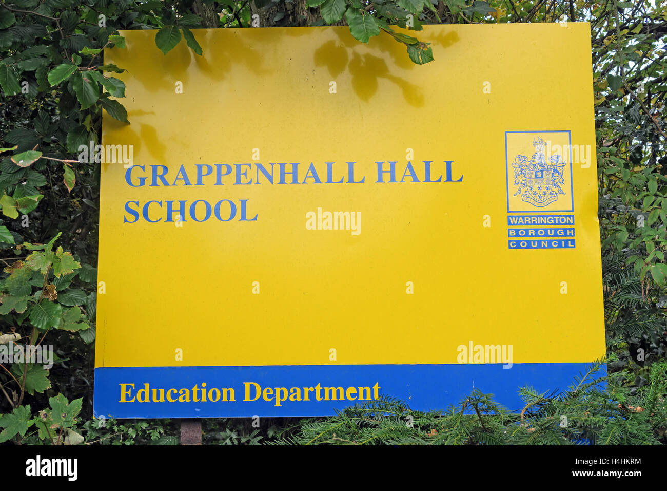 Grappenhall Scuola Hall segno, Warrington, Cheshire, Inghilterra, Regno Unito Foto Stock