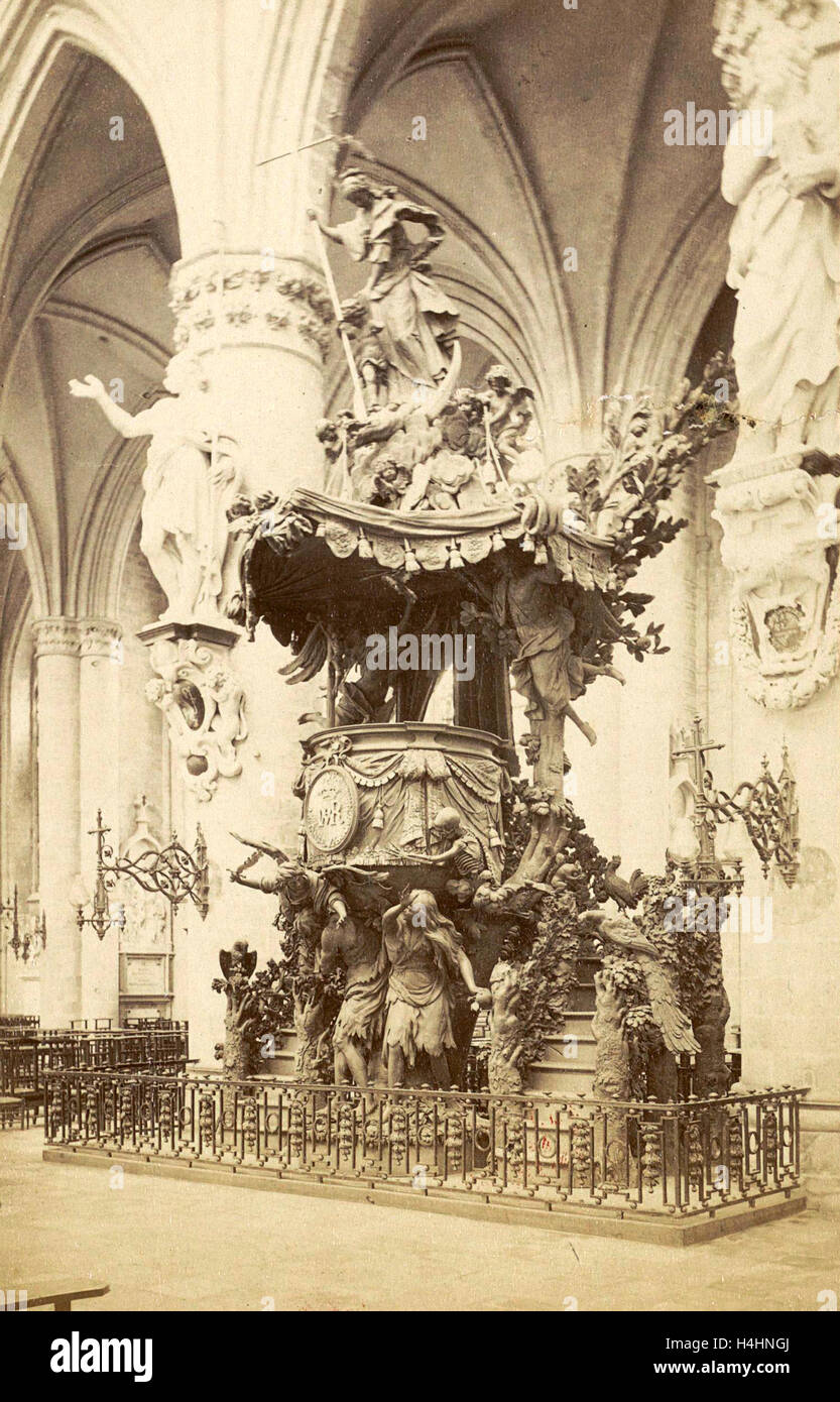 Il pulpito della Cattedrale di San Michele e Santa Gudula, Sint-Michiel en Sint-Goedele a Bruxelles Belgio, Anonimo Foto Stock