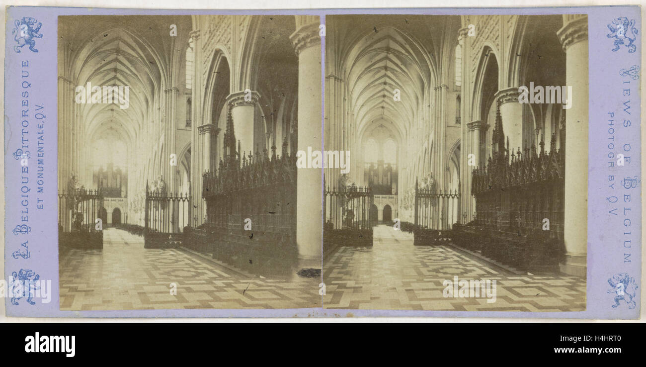 Mechelen Malines Interieure della chiesa di San Rumbold, Saint-Rombaut vista dal coro, Jules Queval, 1860 - 1880 Foto Stock