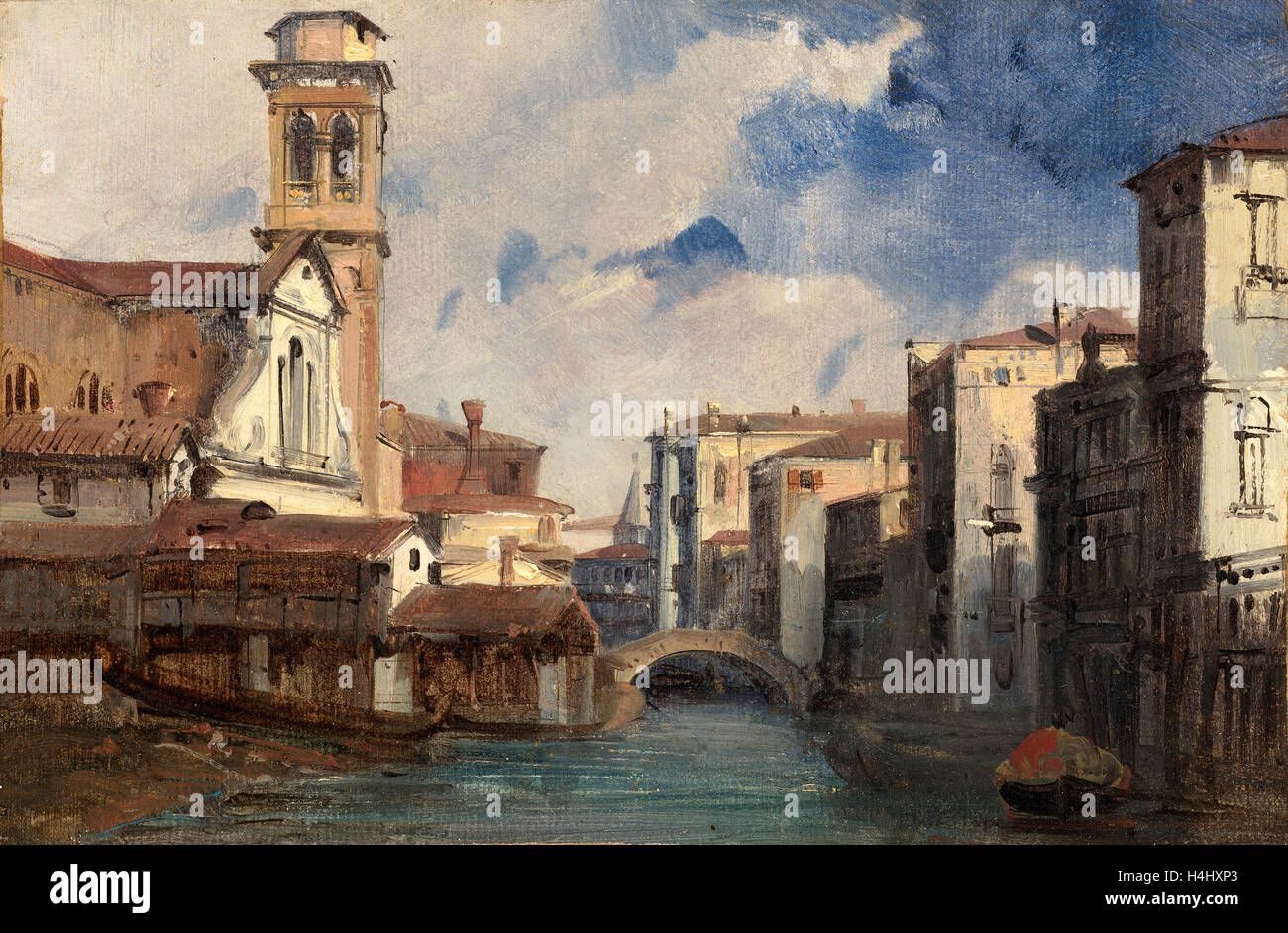 Joyant Jules-Romain, francese (1803-1854), la Chiesa di Santo Trovaso Venezia, c. 1830, olio su carta su tela Foto Stock