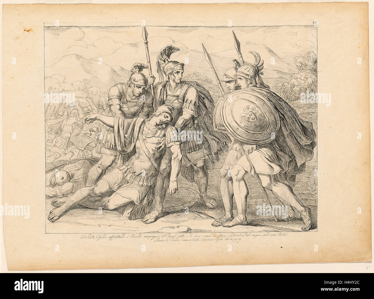 Bartolomeo Pinelli, italiano (1781-1835), quattro guerrieri sostenendo i loro morti il compagno, inizi del XIX secolo, penna Foto Stock