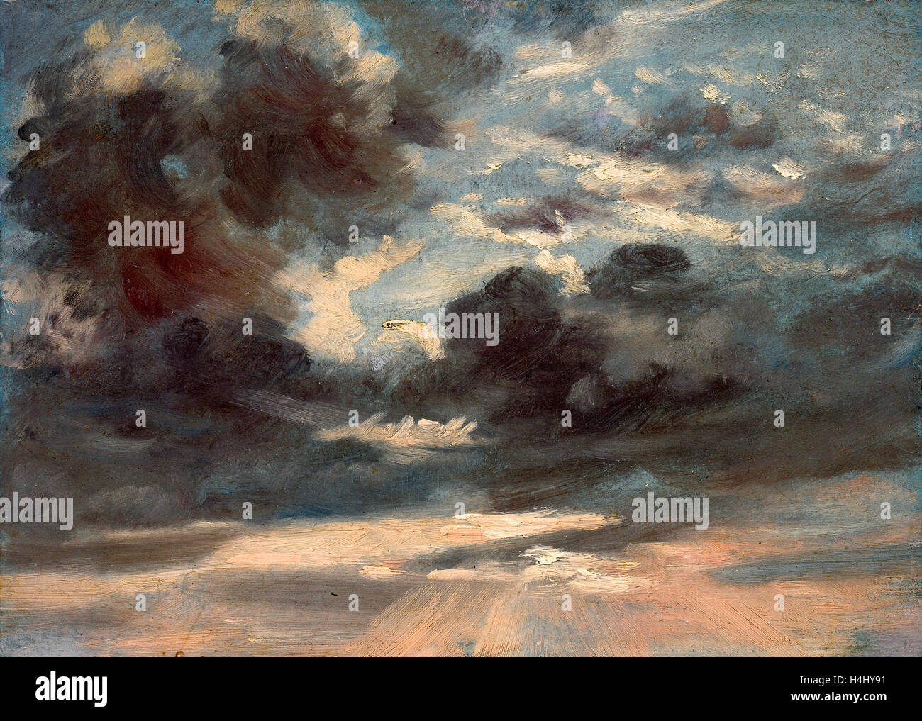 John Constable, British (1776-1837), Cloud Studio: tempestoso tramonto, 1821-1822, olio su carta su tela Foto Stock