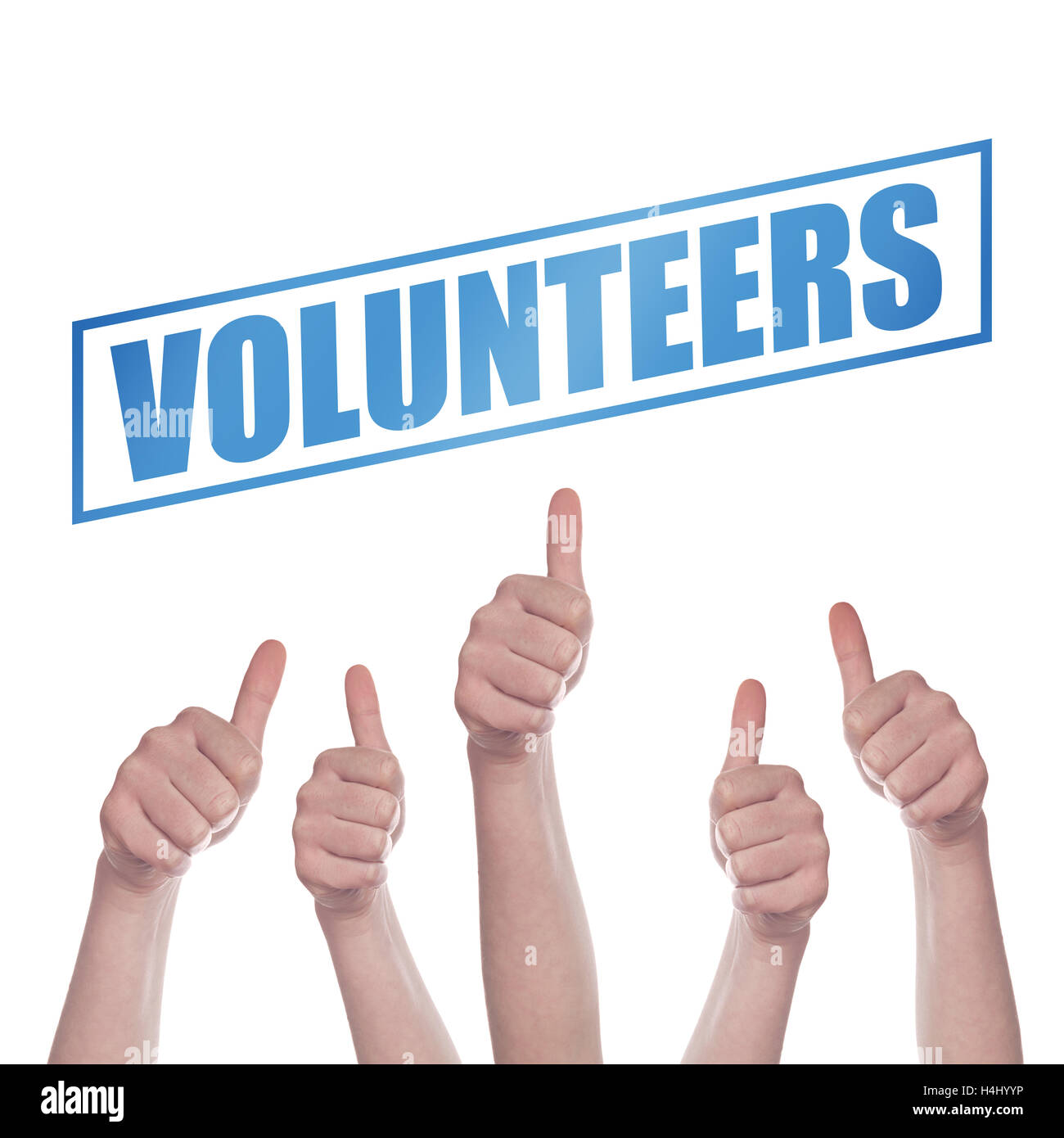 Pollice su per il concetto di volontariato, mani che approva e volontari di supporto Foto Stock