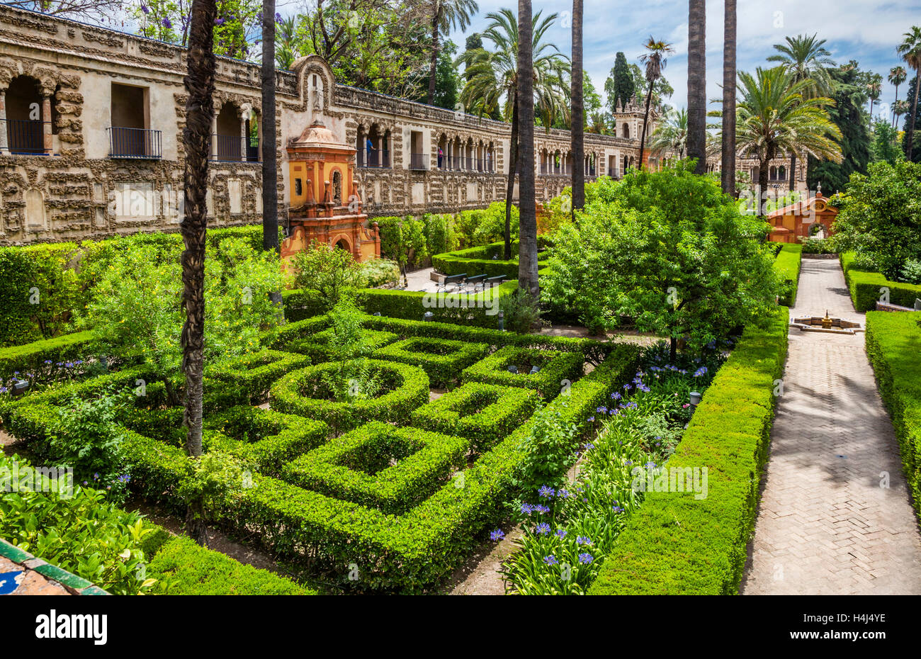 Spagna, Andalusia, provincia di Siviglia, Siviglia, i giardini del palazzo di Alcazar Foto Stock