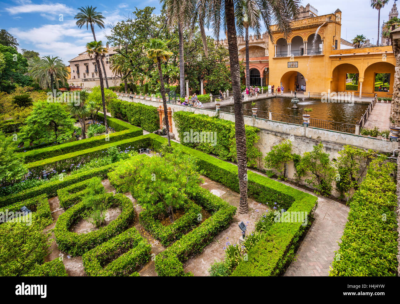 Spagna, Andalusia, provincia di Siviglia, Siviglia, i giardini del palazzo di Alcazar Foto Stock