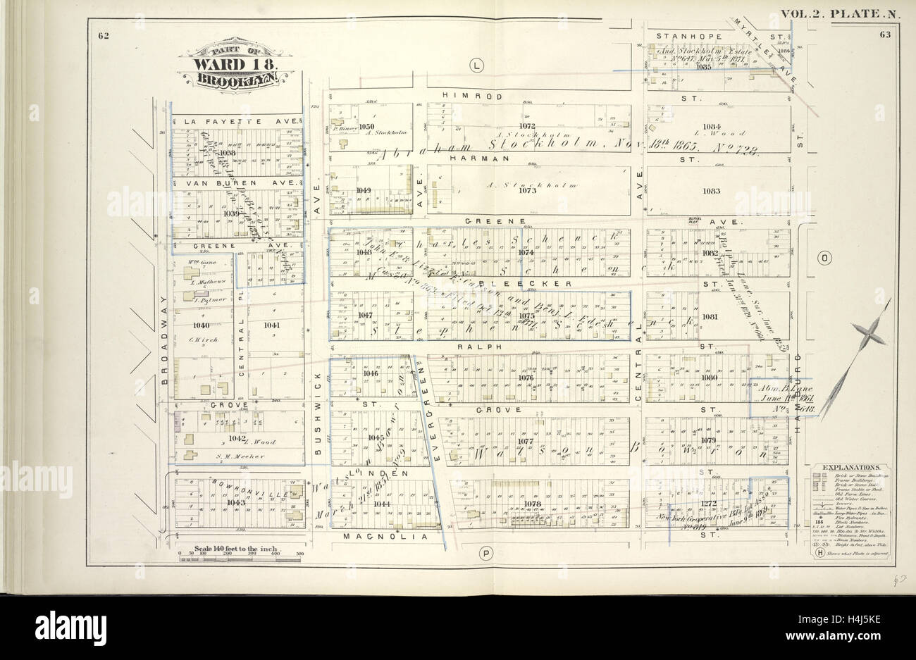 Vol. 2. Piastra, N. Mappa vincolati da La Fayette Ave., Himrod San, Stanhope San, Hamburg St., Magnolia San, Broadway Foto Stock