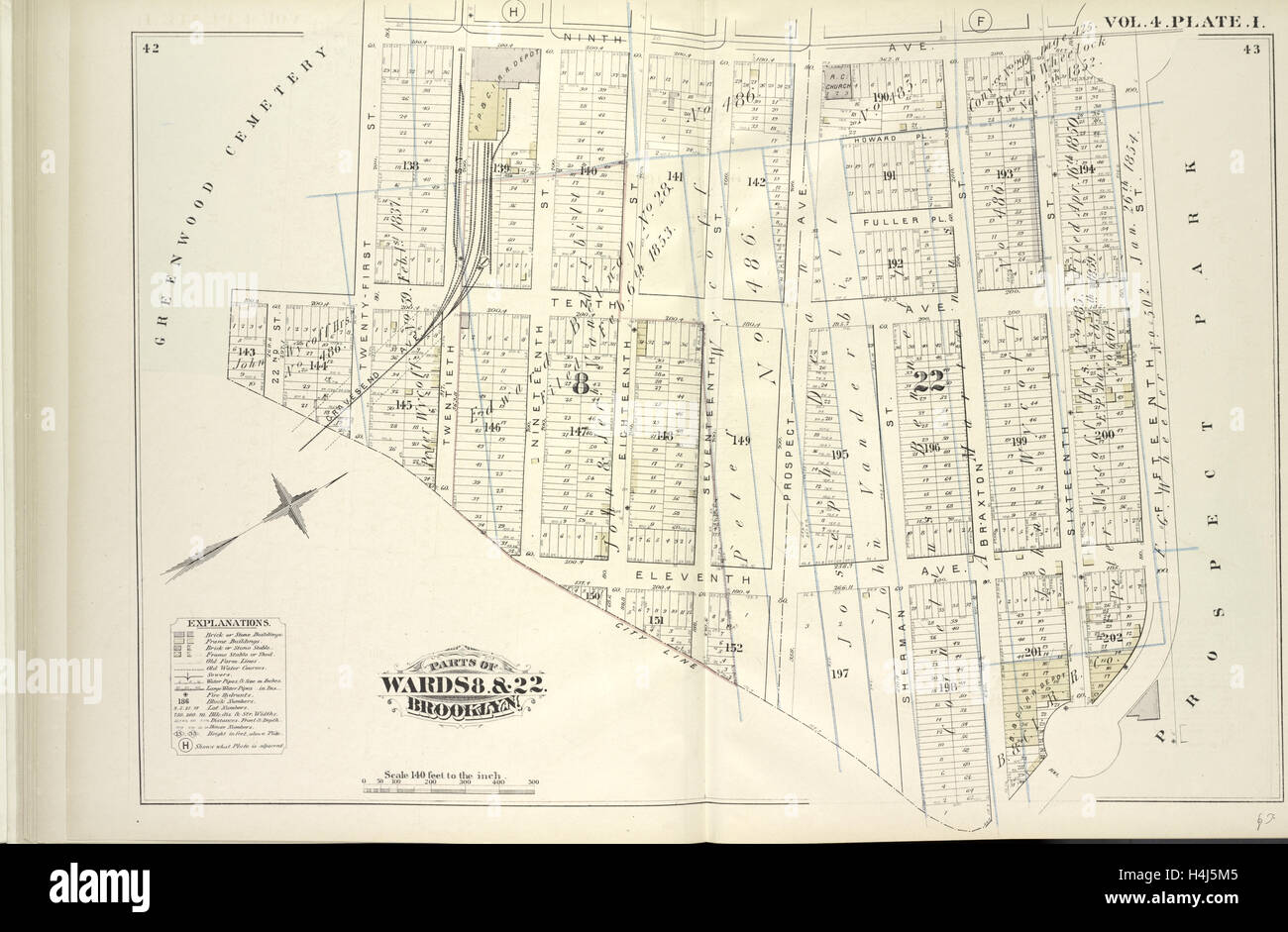 Vol. 4. Piastra, I. Mappa vincolato dal nono Ave., Prospect Park, City Line, Greenwood cimitero; compresi Howard Pl., Fuller Pl. Foto Stock