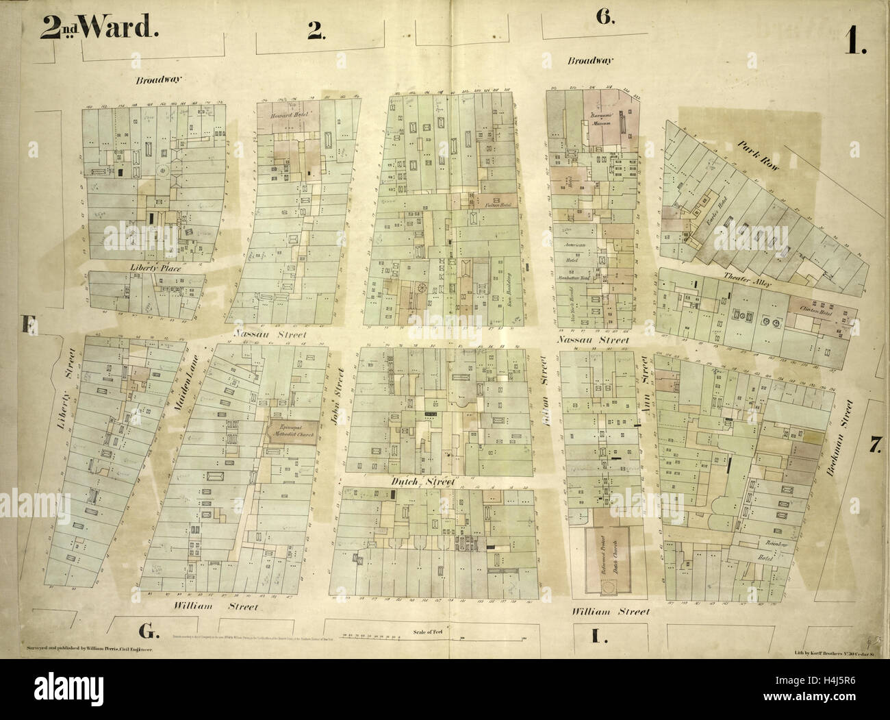 Secondo Ward. La piastra 1: Mappa delimitata da Broadway, parchi fila, Beekman Street, William Street, Liberty Street; inclusi Nassau Street Foto Stock