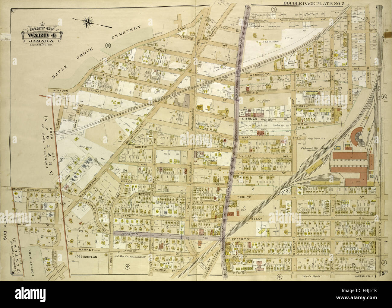 Queens, Vol. 1, doppia piastra pagina n. 5; Sub piano; Mappa delimitata dalla divisione Ave.; compreso il Mercato di Santa, Chiesa di San, Richmond Hill Foto Stock