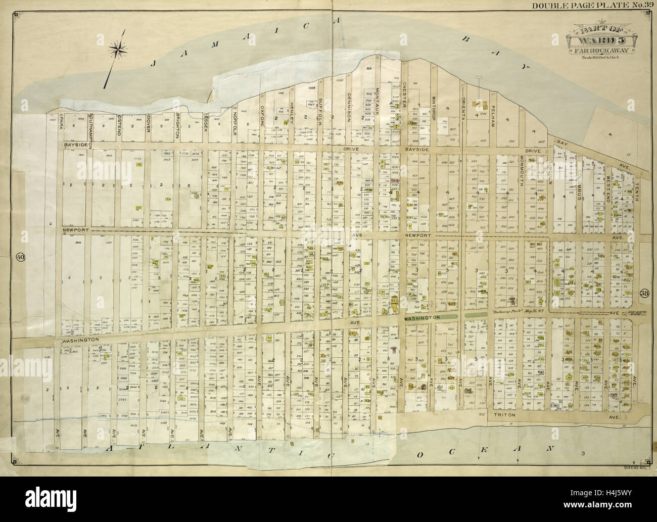 Queens, Vol. 1, doppia piastra pagina n. 39; parte del Ward 5; Farrockaway; mappa delimitata da Park Ave., Southampton Ave., Ostenda Ave. Foto Stock