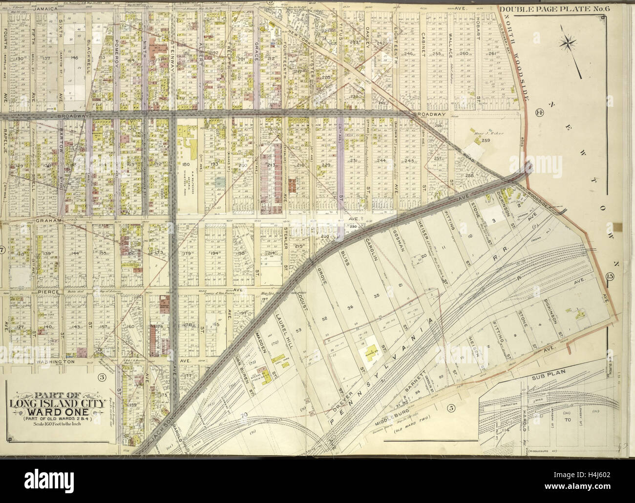 Queens, Vol. 2, doppia pagina n. 6; la parte di Long Island City Ward una parte del vecchio Ward 2 & 4 Piano Sub; mappa delimitata da Harold Ave. Foto Stock