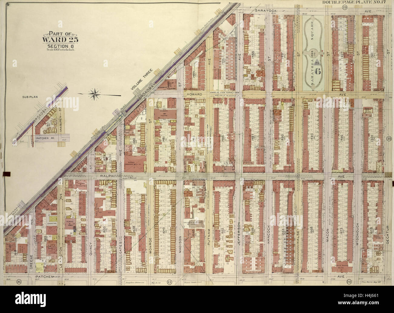 Brooklyn, Vol. 2, doppia piastra pagina n. 17; parte di Ward 25, sezione 6; mappa delimitata da Broadway, Saratoga Ave. Foto Stock