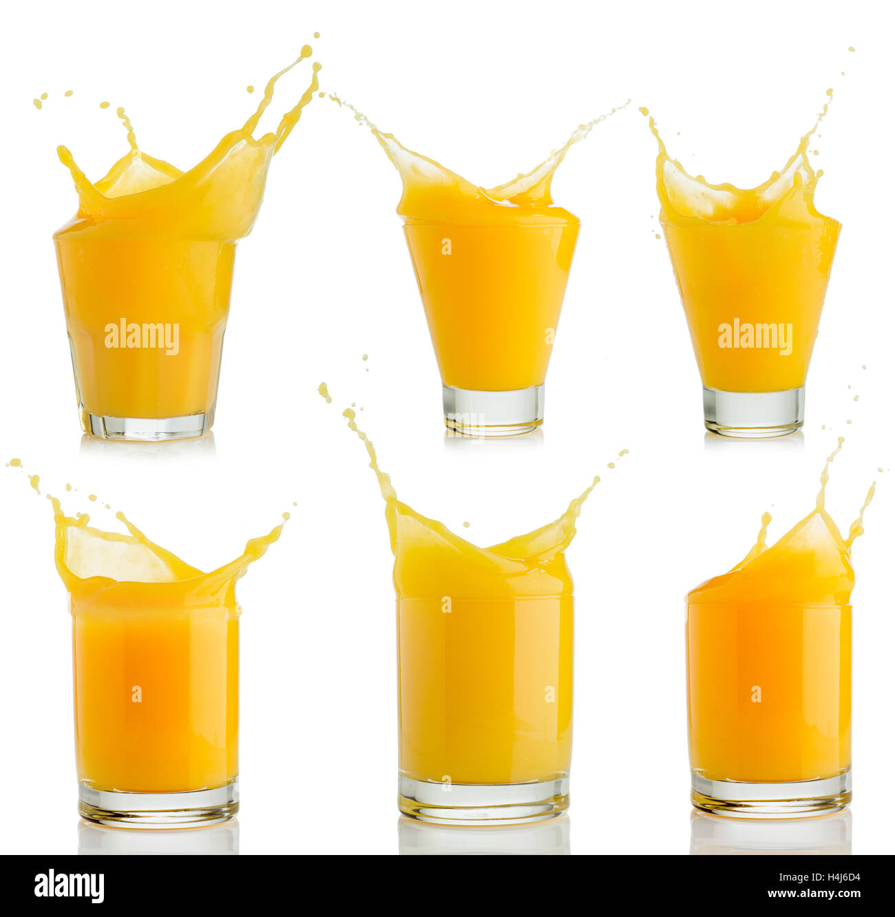 Succo di arancia schizzi impostare isolato su bianco Foto Stock